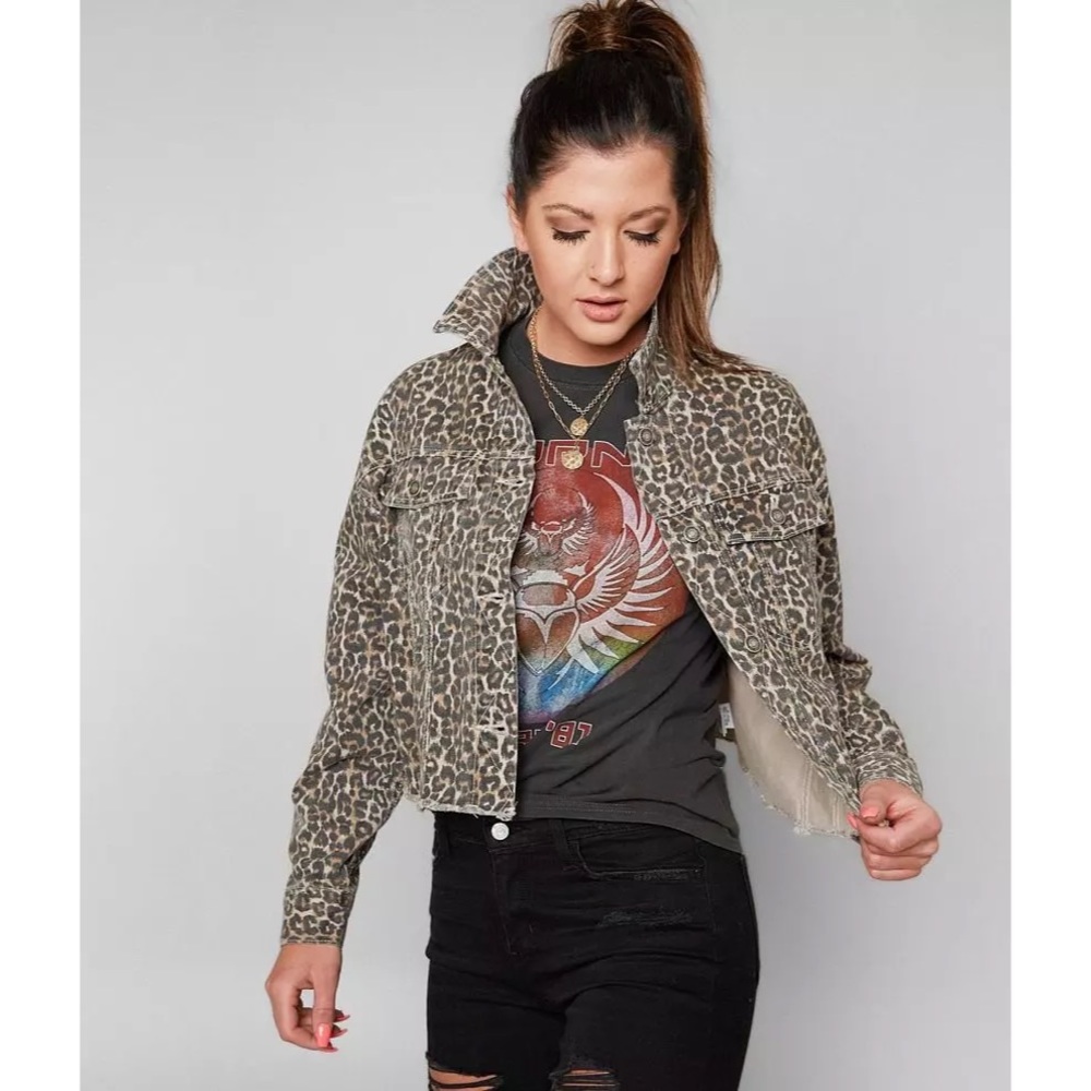 Free People Cheetah Print Denim Jacket